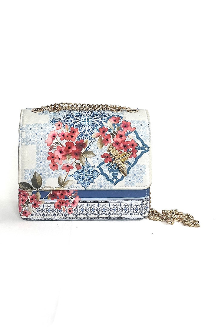 Blue Satin Mosaic & Floral Printed Sling Bag by The Garnish Company at Pernia's Pop Up Shop