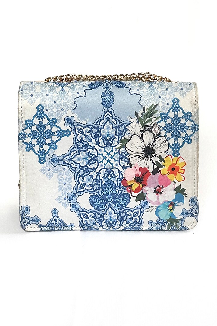 Blue Satin Mosaic & Floral Printed Sling Bag by The Garnish Company at Pernia's Pop Up Shop