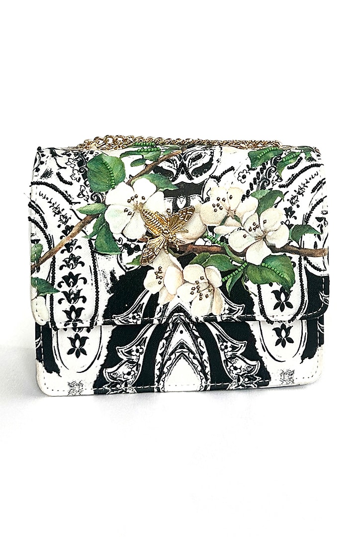 Black & White Satin Paisley Abstract Printed Sling Bag by The Garnish Company at Pernia's Pop Up Shop