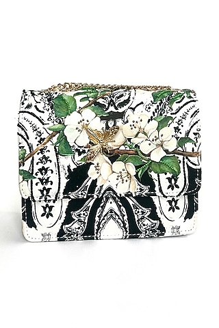 Black & White Satin Paisley Abstract Printed Sling Bag by The Garnish Company