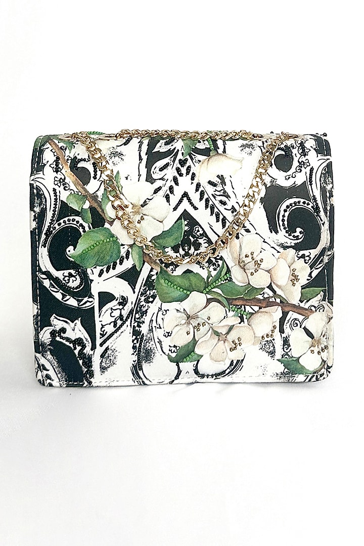Black & White Satin Paisley Abstract Printed Sling Bag by The Garnish Company at Pernia's Pop Up Shop