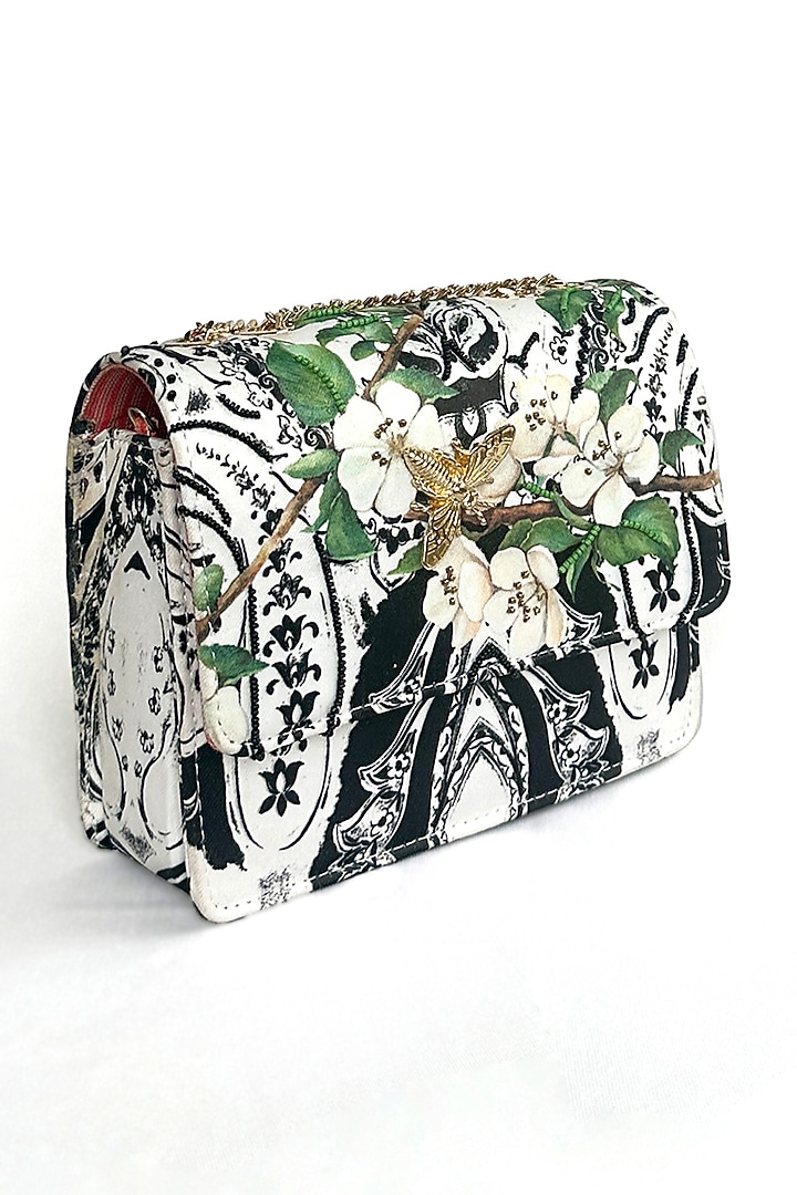 Black & White Satin Paisley Abstract Printed Sling Bag by The Garnish Company at Pernia's Pop Up Shop