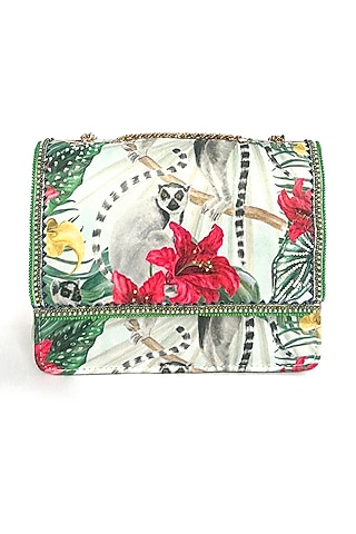 Green Satin Floral Printed Sling Bag by The Garnish Company