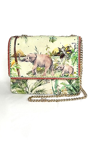 Green Cotton Canvas Elephant Printed Sling Bag by The Garnish Company
