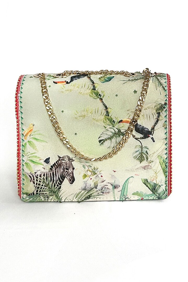 Green Cotton Canvas Elephant Printed Sling Bag by The Garnish Company at Pernia's Pop Up Shop