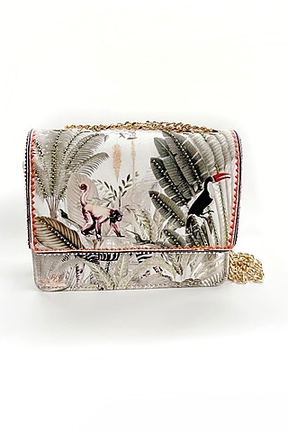 Beige Cotton Canvas Printed Sling Bag by The Garnish Company
