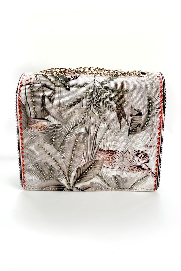 Beige Cotton Canvas Printed Sling Bag by The Garnish Company at Pernia's Pop Up Shop