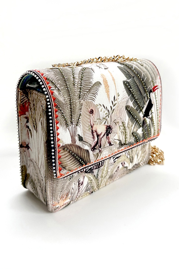 Beige Cotton Canvas Printed Sling Bag by The Garnish Company at Pernia's Pop Up Shop