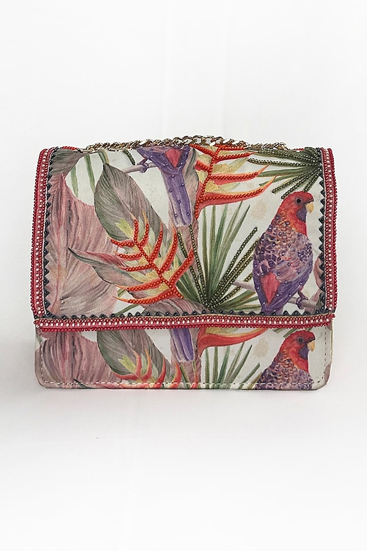 Multi-Colored Cotton Canvas Parrot Printed Sling Bag by The Garnish Company at Pernia's Pop Up Shop