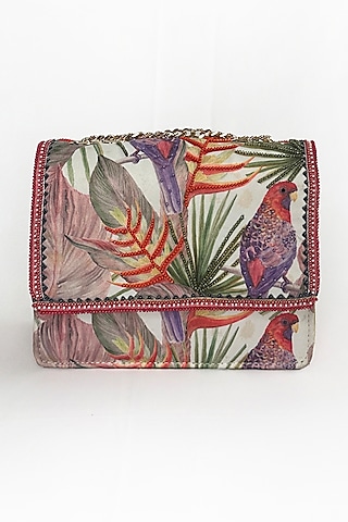 Multi-Colored Cotton Canvas Parrot Printed Sling Bag by The Garnish Company