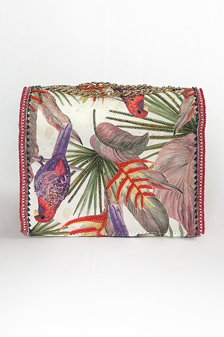 Multi-Colored Cotton Canvas Parrot Printed Sling Bag by The Garnish Company at Pernia's Pop Up Shop