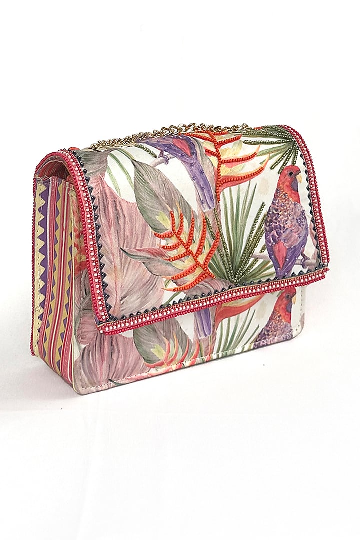 Multi-Colored Cotton Canvas Parrot Printed Sling Bag by The Garnish Company at Pernia's Pop Up Shop