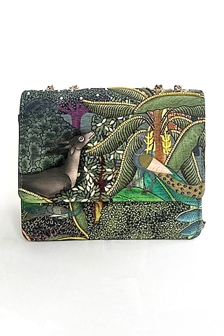 Green Cotton Canvas Forest Printed Sling Bag by The Garnish Company