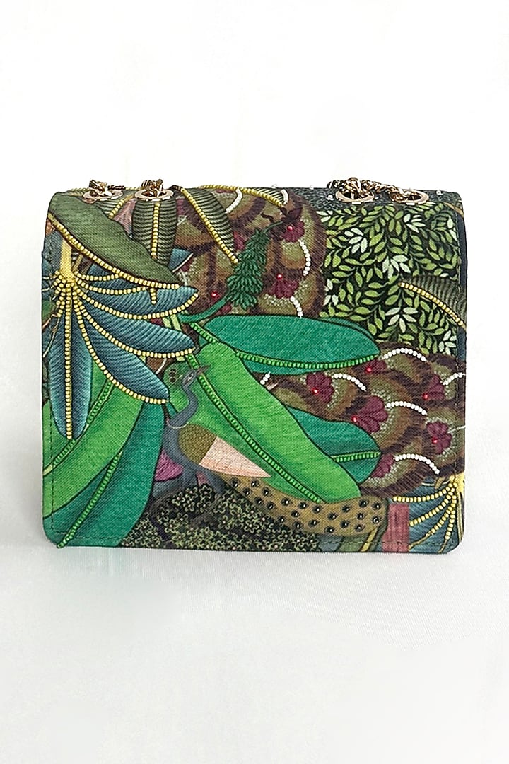 Green Cotton Canvas Forest Printed Sling Bag by The Garnish Company at Pernia's Pop Up Shop