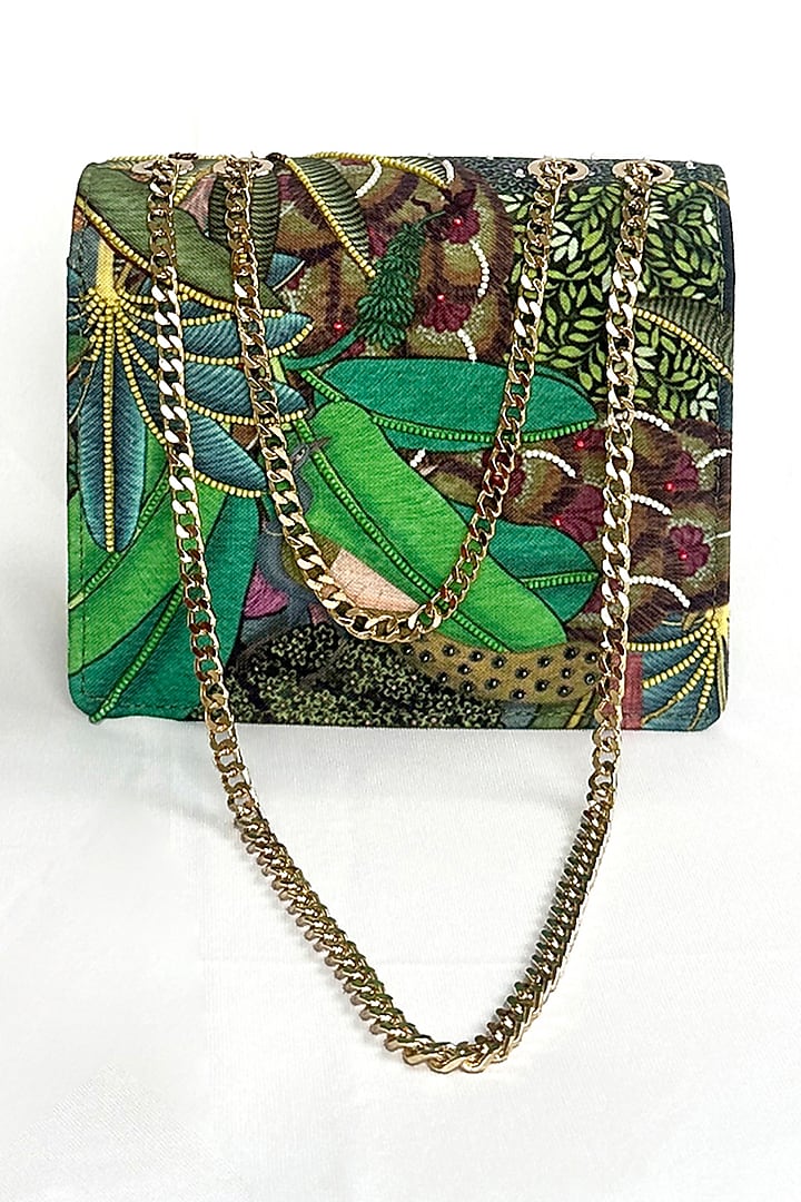 Green Cotton Canvas Forest Printed Sling Bag by The Garnish Company at Pernia's Pop Up Shop