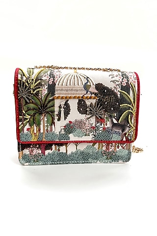 Cream Cotton Canvas Forest Printed Sling Bag by The Garnish Company