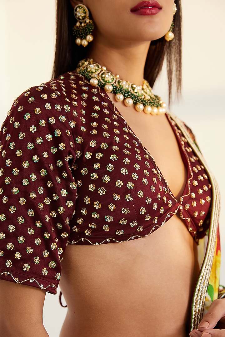 Multi-Coloured Hand Embroidered Wedding Saree Set by Prints By Radhika at Pernia's Pop Up Shop