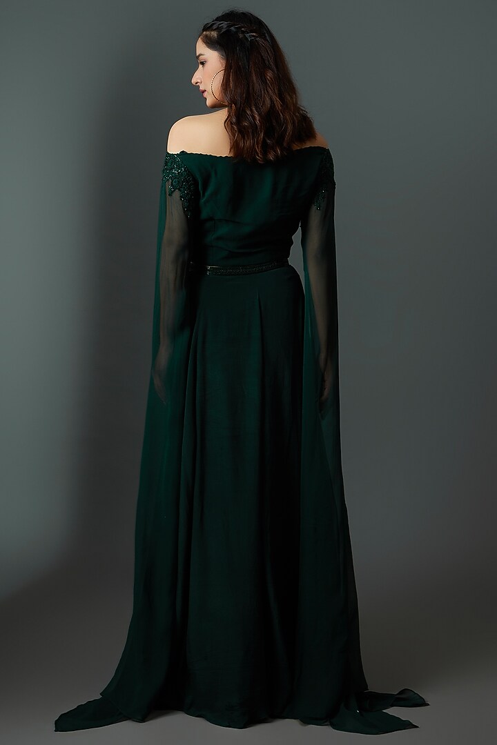 Bottle Green Georgette Skirt Set by 28 Threads at Pernia's Pop Up Shop