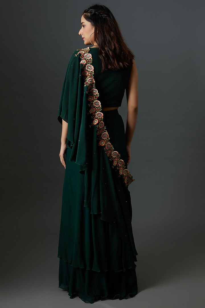 Bottle Green Crepe & Georgette Wedding Lehenga Set by 28 Threads at Pernia's Pop Up Shop