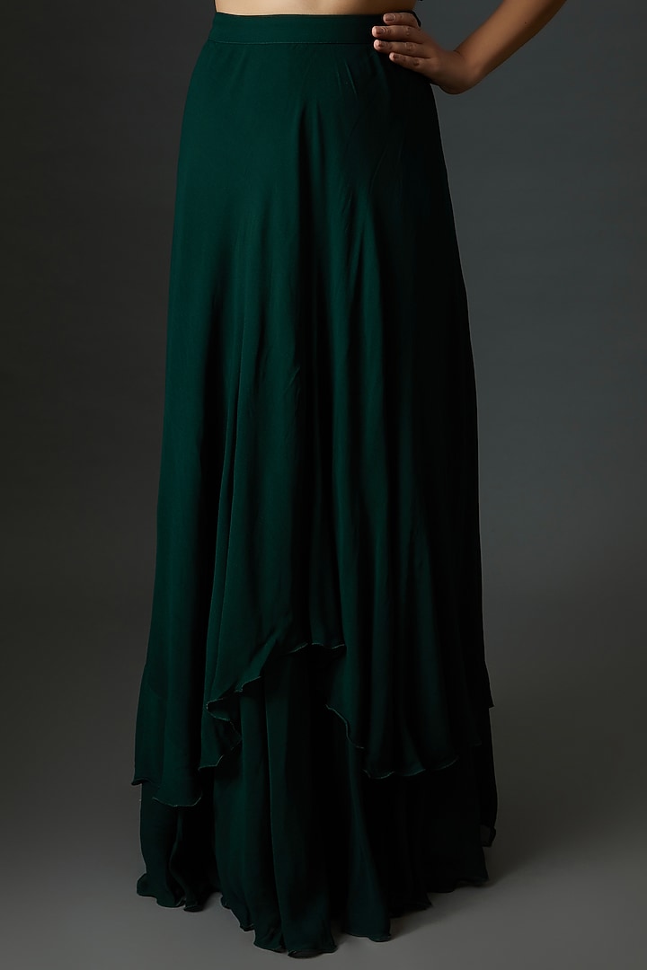 Bottle Green Crepe & Georgette Wedding Lehenga Set by 28 Threads at Pernia's Pop Up Shop