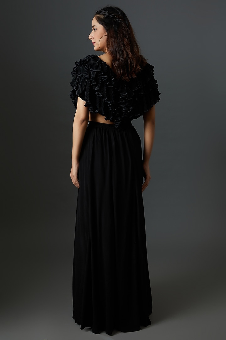 Black Crepe A-Line Skirt Set by 28 Threads at Pernia's Pop Up Shop