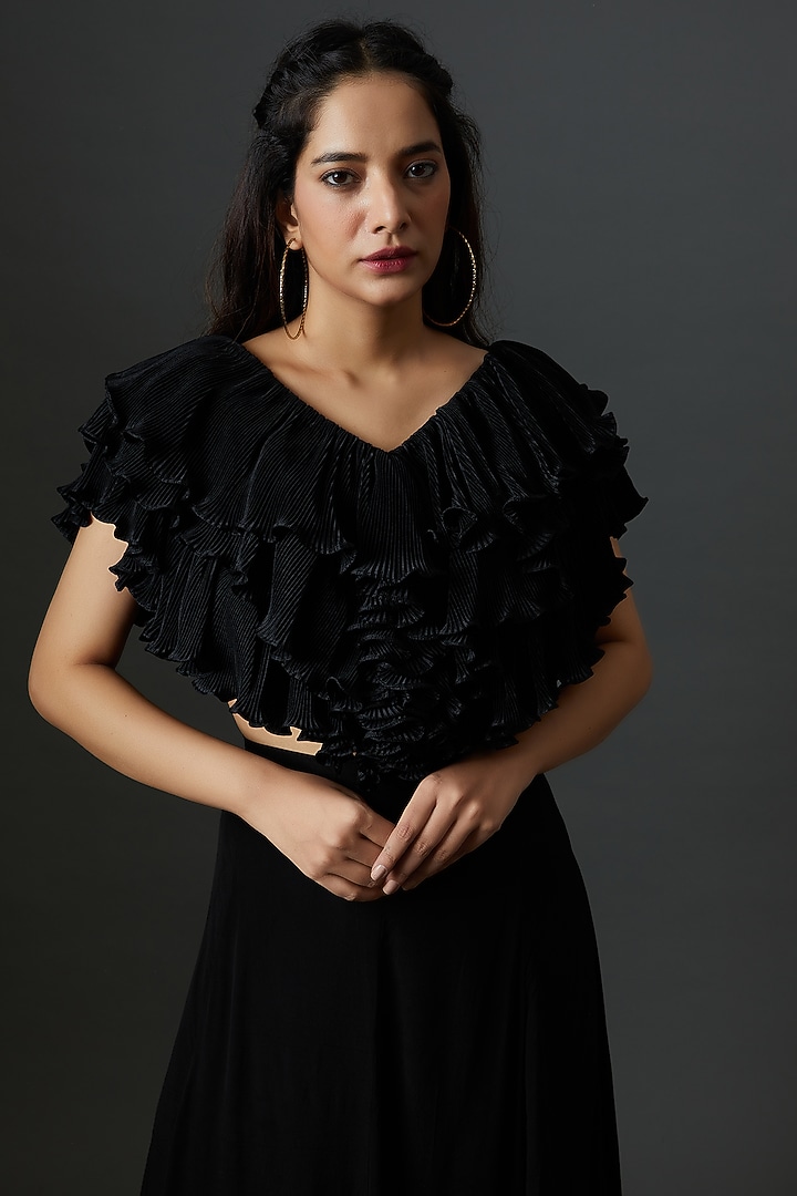 Black Crepe A-Line Skirt Set by 28 Threads at Pernia's Pop Up Shop
