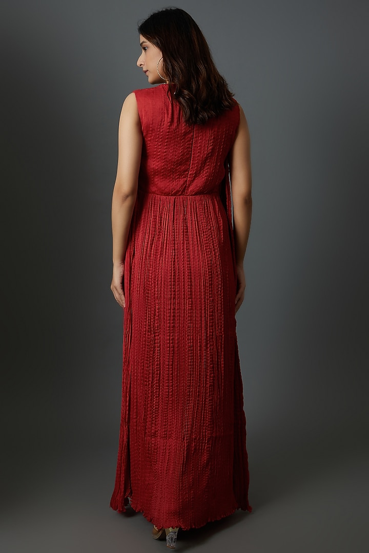Red Crepe & Chiffon Hand Embroidered Crushed Cocktail Dress by 28 Threads at Pernia's Pop Up Shop