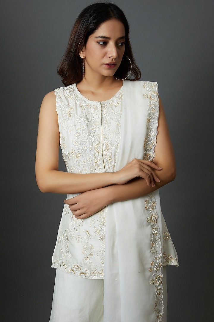 Ivory Organza Wedding Sharara Set by 28 Threads at Pernia's Pop Up Shop