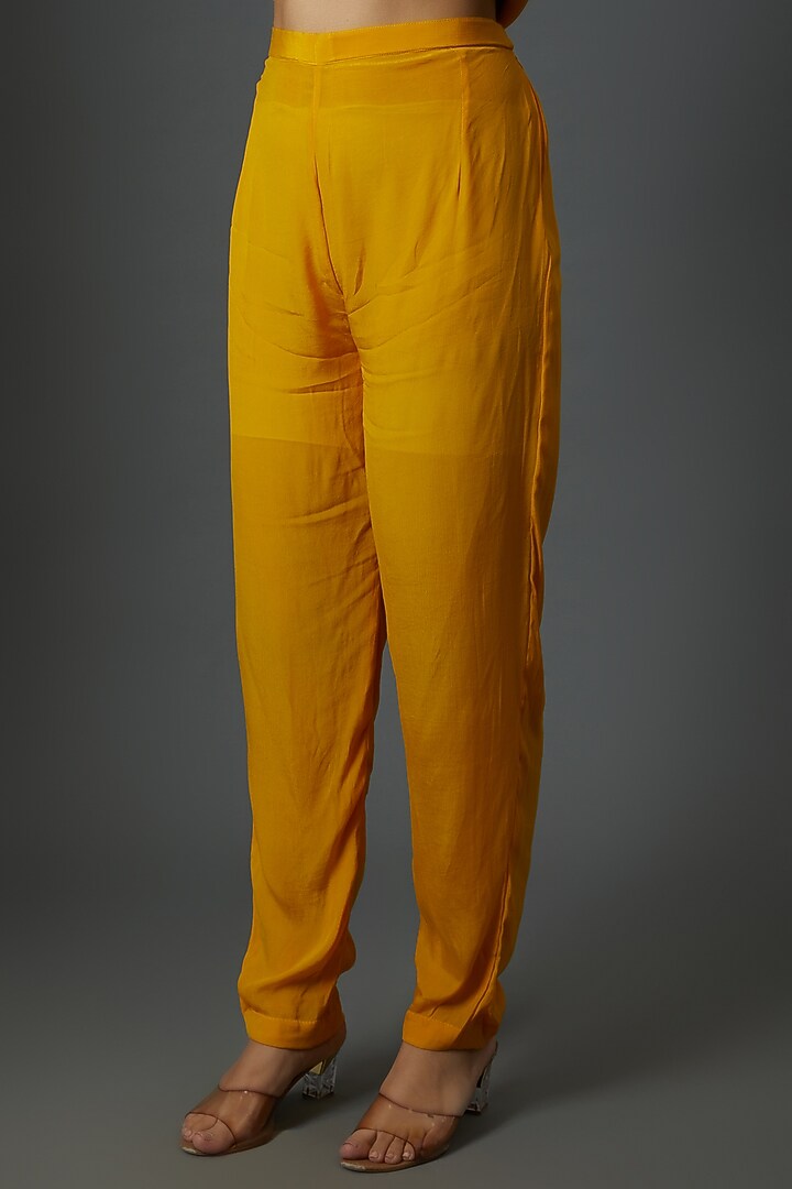 Yellow Crepe Hand Embroidered Layered Cape Set by 28 Threads at Pernia's Pop Up Shop