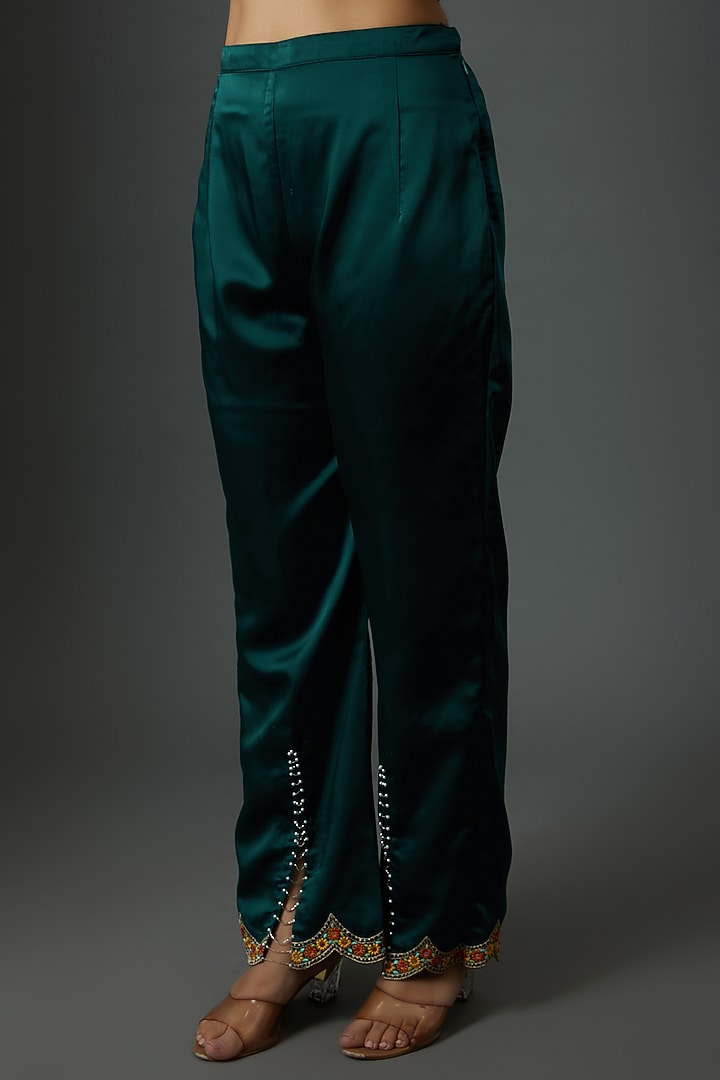 Teal Satin Embroidered Co-Ord Set by 28 Threads at Pernia's Pop Up Shop