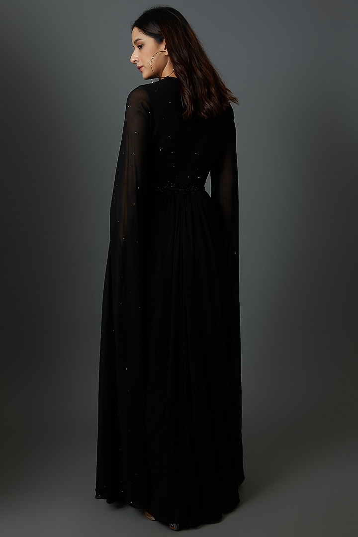 Black Georgette Hand Embroidered Engagement Gown by 28 Threads at Pernia's Pop Up Shop