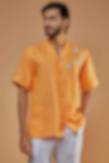 Orange Hemp Embroidered Shirt by The Harra Label