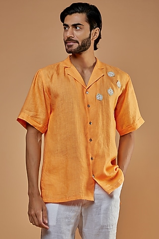 Orange Hemp Embroidered Shirt by The Harra Label