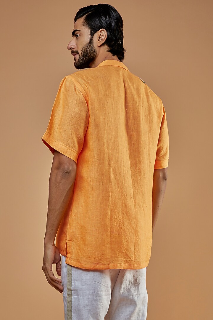 Orange Hemp Embroidered Party Wear Shirt by The Harra Label at Pernia's Pop Up Shop