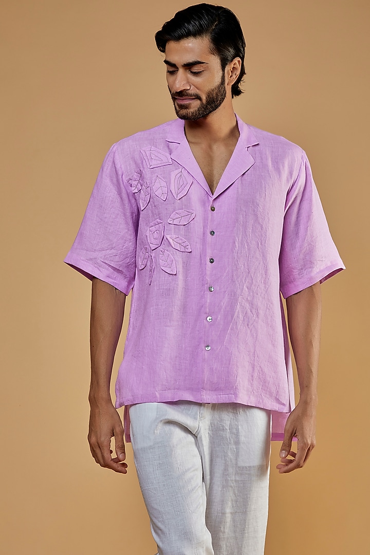 Lilac Hemp Embroidered Shirt by The Harra Label