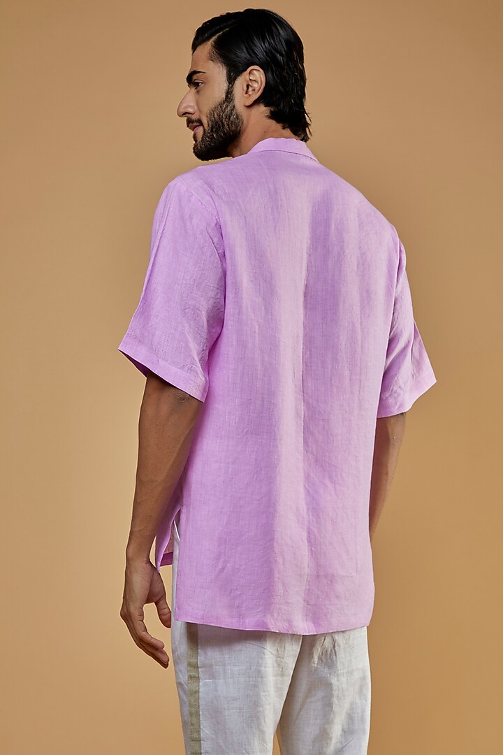 Lilac Hemp Embroidered Party Wear Shirt by The Harra Label at Pernia's Pop Up Shop