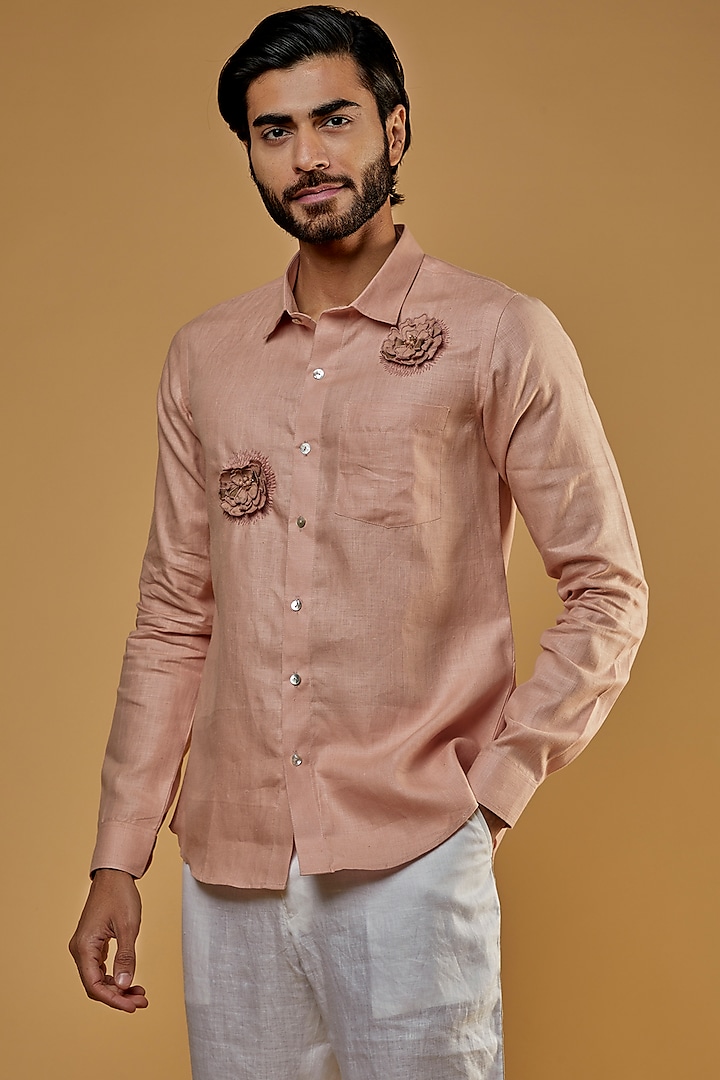 Light Pink Hemp Hand Embroidered Shirt by The Harra Label