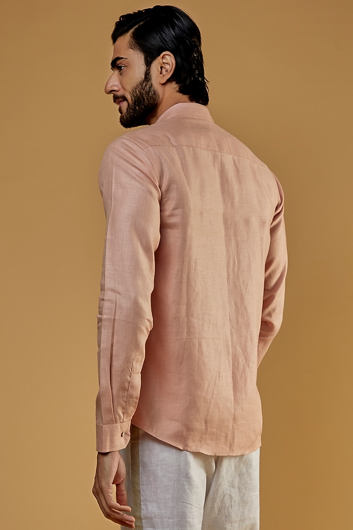 Light Pink Hemp Hand Embroidered Party Wear Shirt by The Harra Label at Pernia's Pop Up Shop