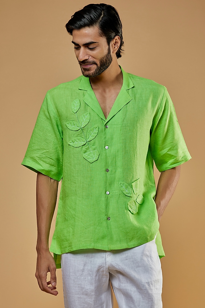 Neon Green Hemp Embroidered Shirt by The Harra Label
