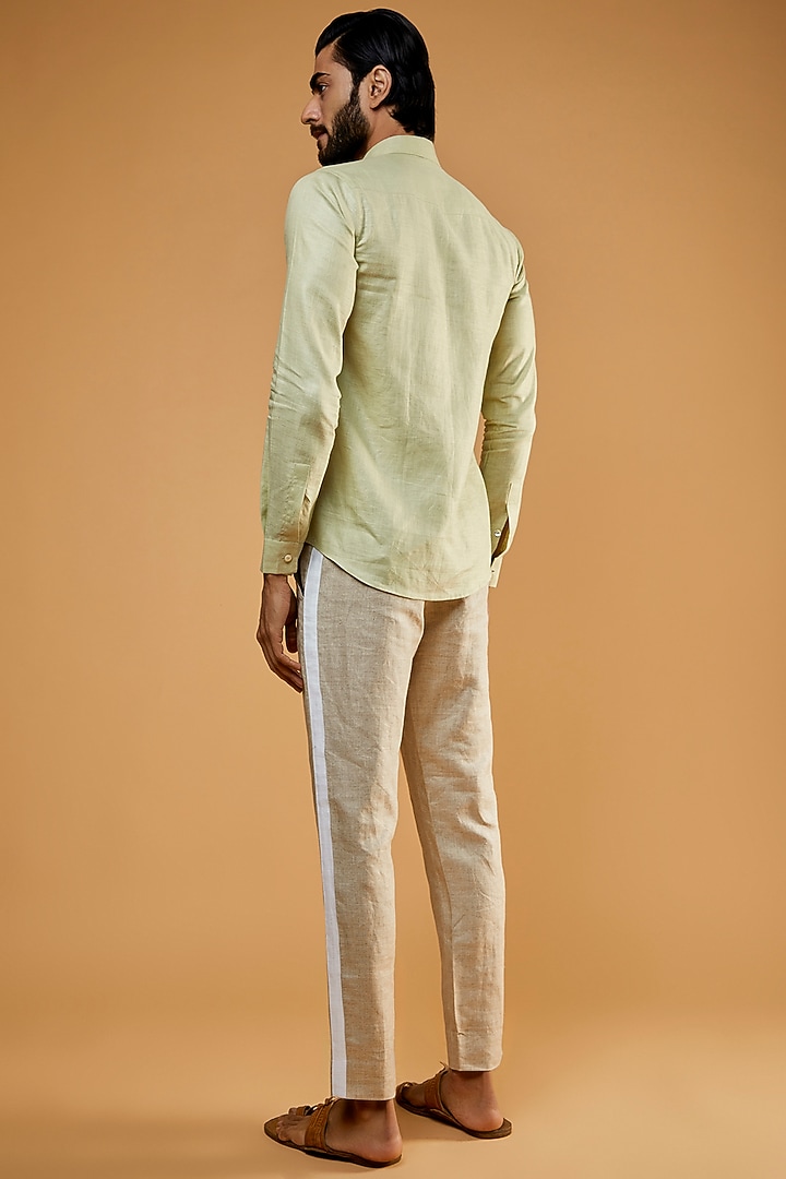 Bush Green Hemp Embroidered Party Wear Shirt by The Harra Label at Pernia's Pop Up Shop