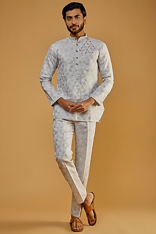 Grey Hemp & Cotton Blend Embroidered Kurta Set by The Harra Label