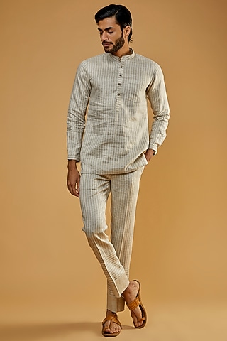 Beige Hemp Striped Kurta Set by The Harra Label