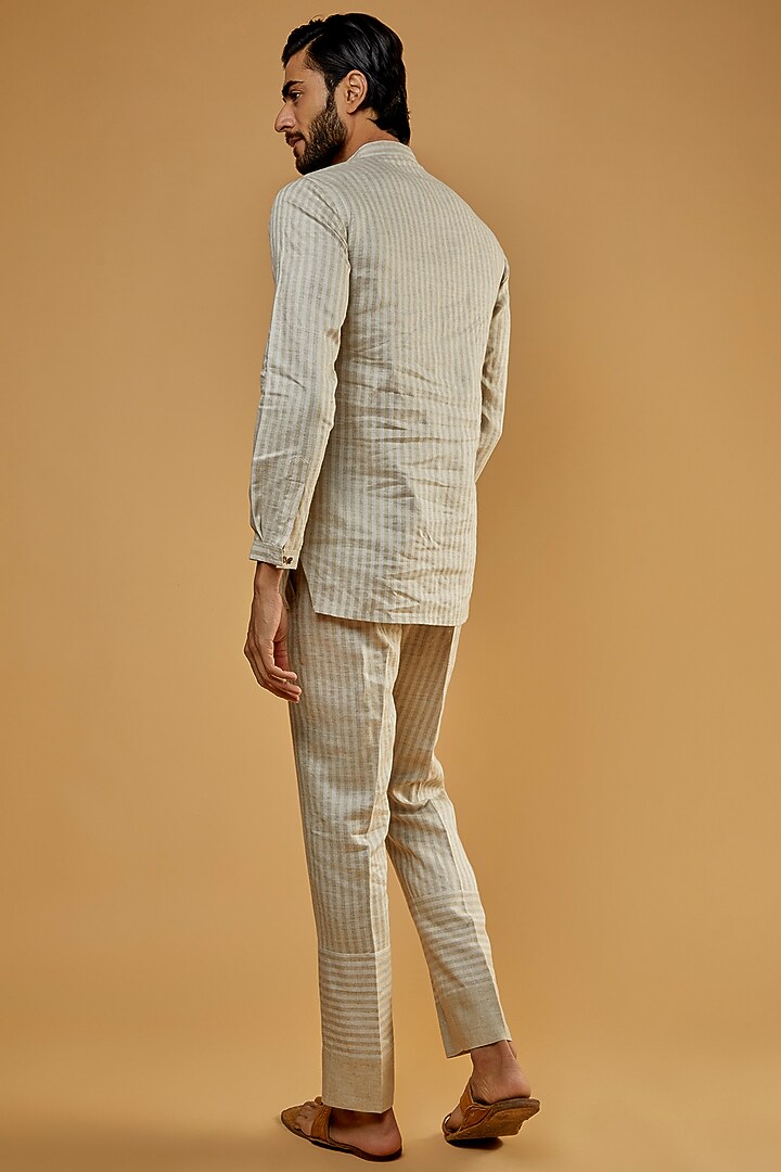 Beige Hemp Striped Kurta Set by The Harra Label at Pernia's Pop Up Shop