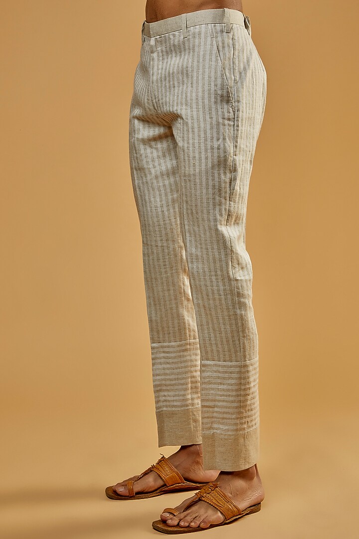 Beige Hemp Striped Kurta Set by The Harra Label at Pernia's Pop Up Shop