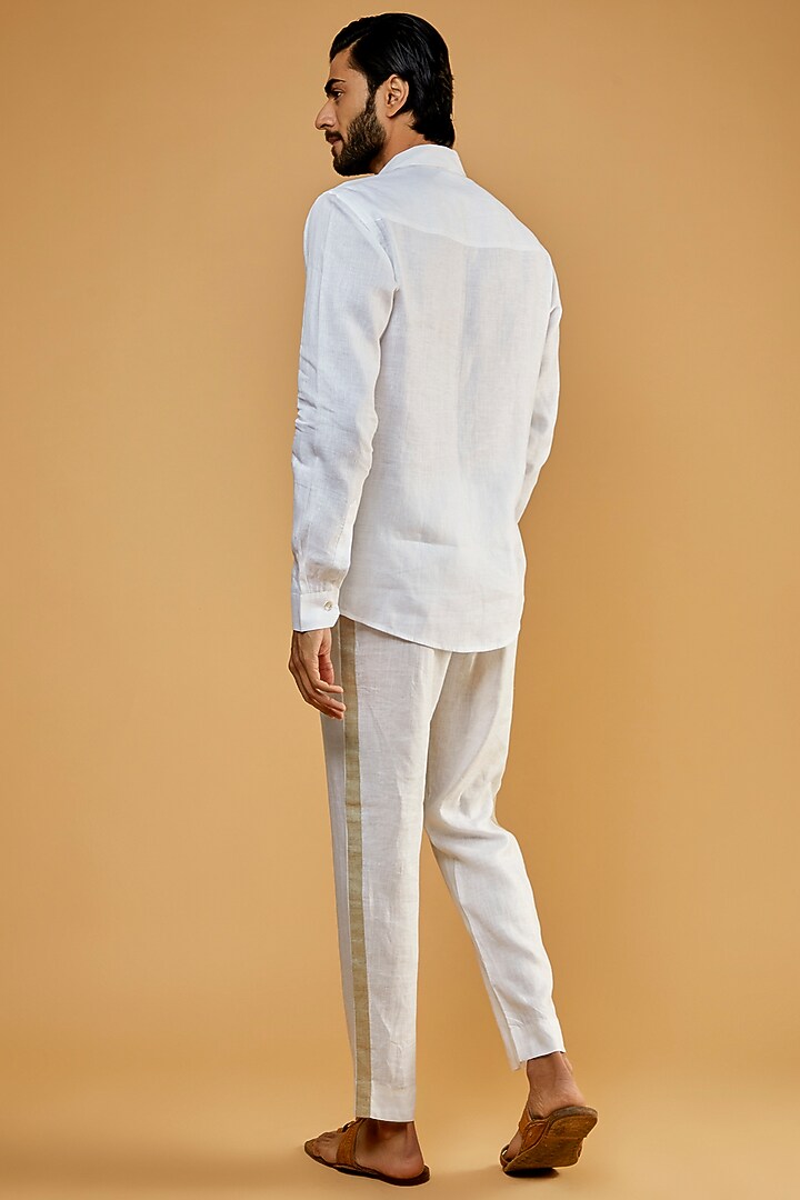 White hemp Leaf Printed & Applique Work Party Wear Shirt by The Harra Label at Pernia's Pop Up Shop