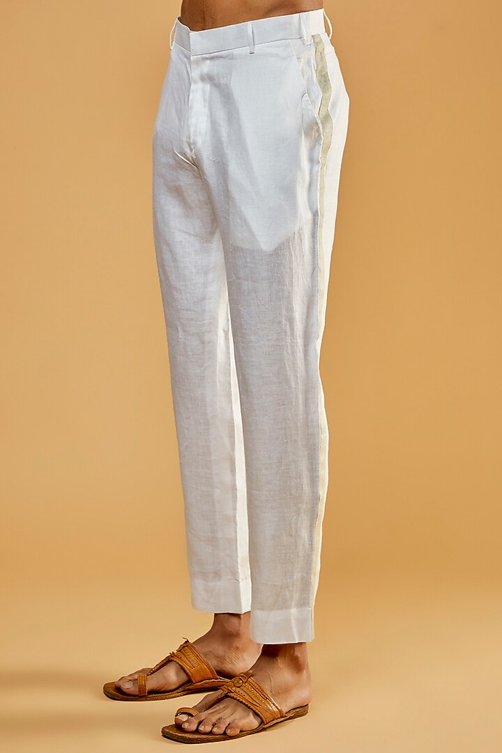 White hemp Leaf Printed & Applique Work Party Wear Shirt by The Harra Label at Pernia's Pop Up Shop