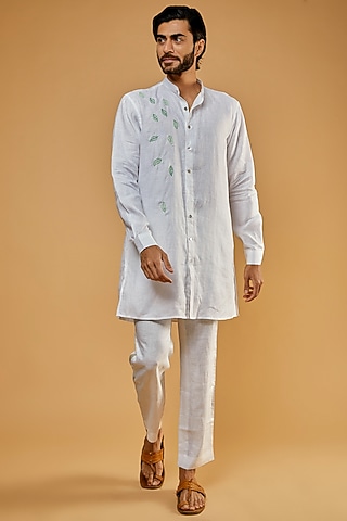 White Hemp Thread Hand Embroidered Kurta by The Harra Label