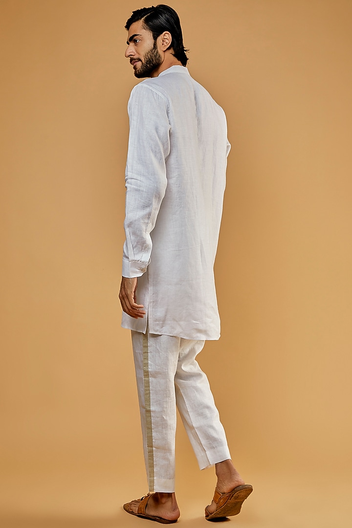 White Hemp Thread Hand Embroidered Kurta by The Harra Label at Pernia's Pop Up Shop
