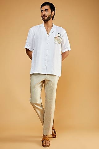 White Hemp Hand Embroidered Shirt by The Harra Label