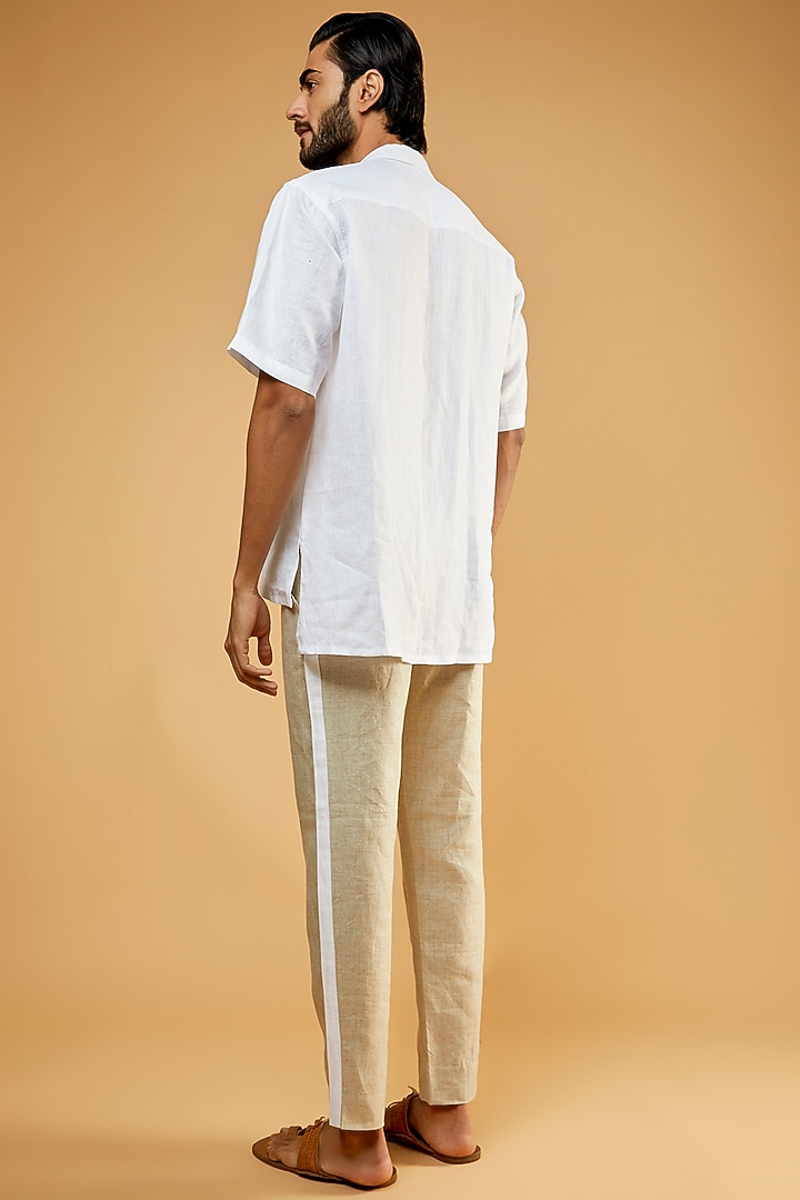 White Hemp Hand Embroidered Party Wear Shirt by The Harra Label at Pernia's Pop Up Shop